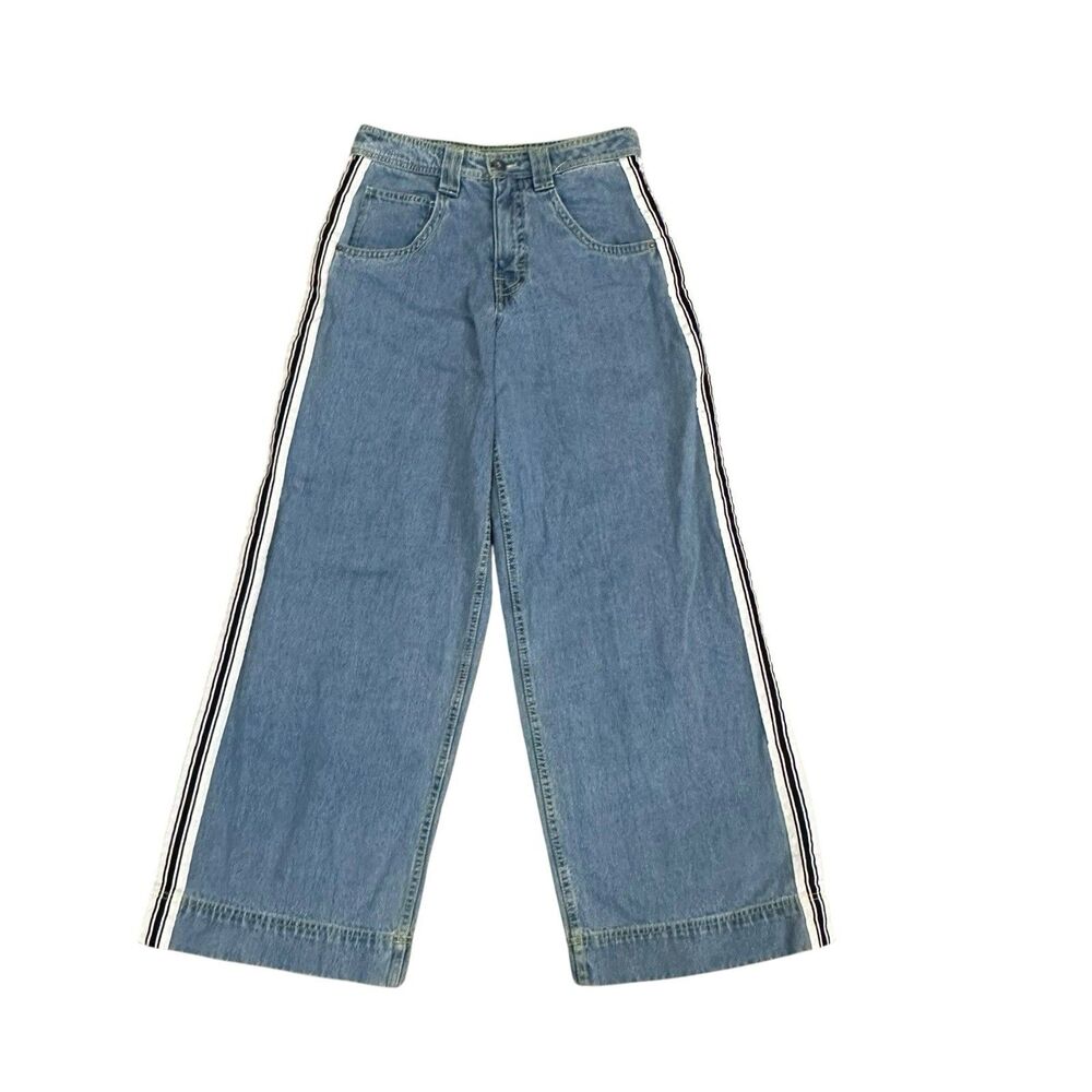 A.LAB Stripe Rave Blue Jeans Y2K Style Extra Wide Leg 30 x 31 Mega Side Stripe
